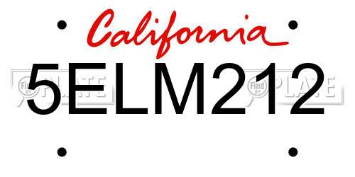 5ELM212 California License Plate