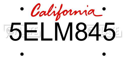 5ELM845 California License Plate