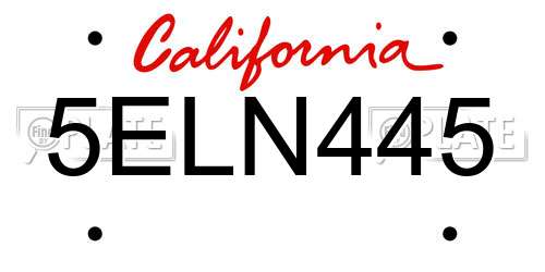 5ELN445 California License Plate