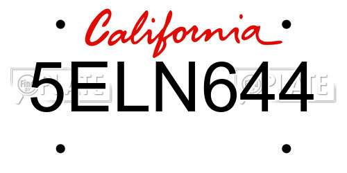 5ELN644 California License Plate