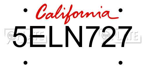 5ELN727 California License Plate