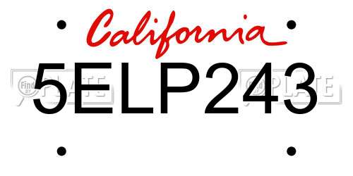 5ELP243 California License Plate