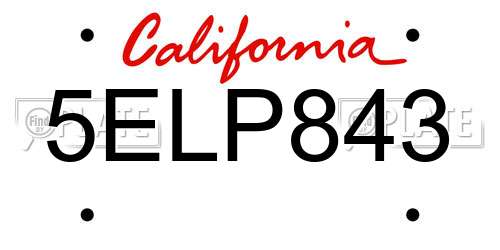 5ELP843 California License Plate