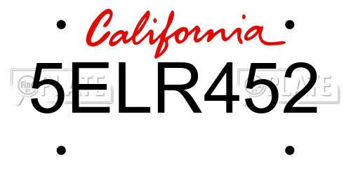 5ELR452 California License Plate