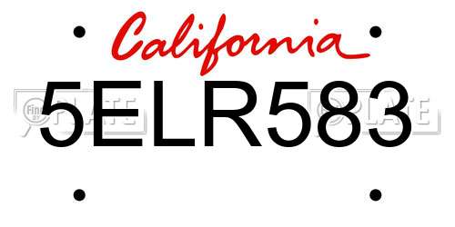 5ELR583 California License Plate
