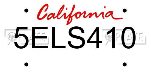 5ELS410 California License Plate