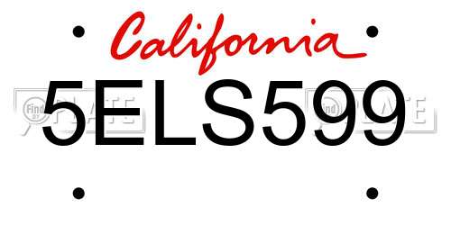 5ELS599 California License Plate