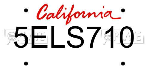5ELS710 California License Plate