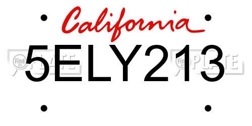 5ELY213 California License Plate