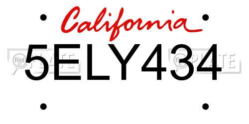5ELY434 California License Plate