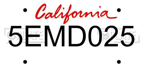 5EMD025 California License Plate