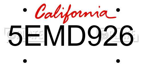 5EMD926 California License Plate