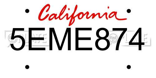 5EME874 California License Plate