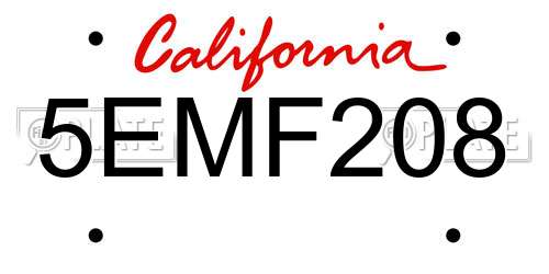 5EMF208 California License Plate