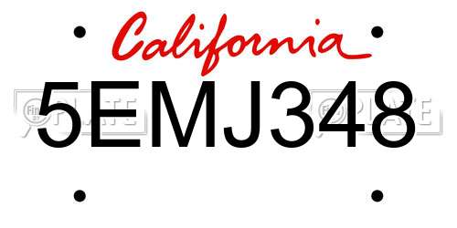 5EMJ348 California License Plate