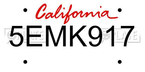 5EMK917 California License Plate