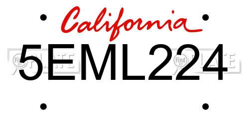 5EML224 California License Plate