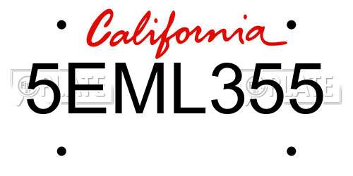 5EML355 California License Plate