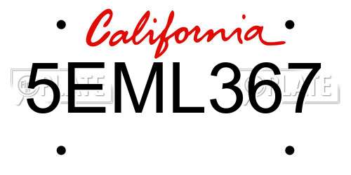 5EML367 California License Plate
