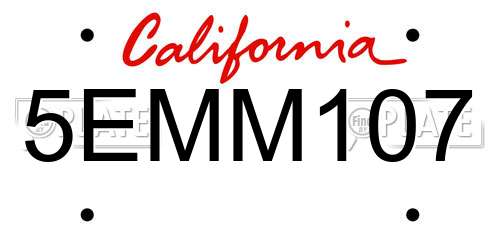5EMM107 California License Plate