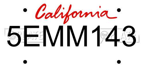 5EMM143 California License Plate