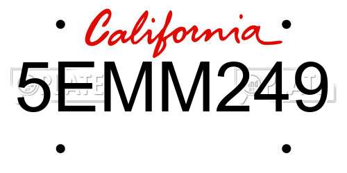 5EMM249 California License Plate