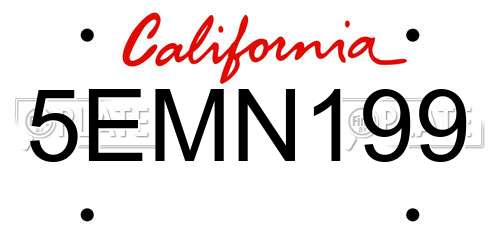 5EMN199 California License Plate