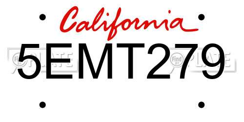 5EMT279 California License Plate