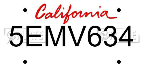 5EMV634 California License Plate