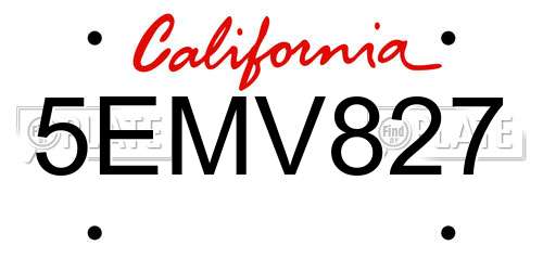 5EMV827 California License Plate