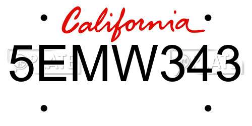 5EMW343 California License Plate