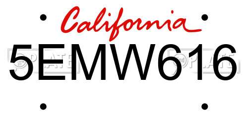 5EMW616 California License Plate