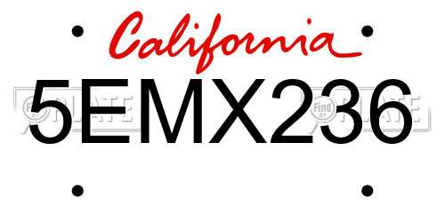 5EMX236 California License Plate