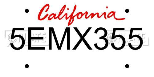5EMX355 California License Plate