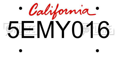 5EMY016 California License Plate
