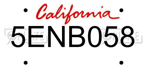 5ENB058 California License Plate