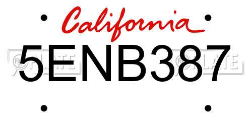 5ENB387 California License Plate