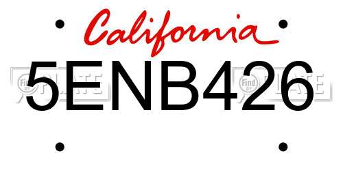 5ENB426 California License Plate
