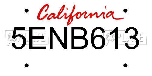 5ENB613 California License Plate