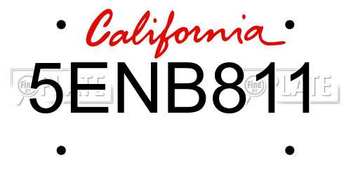 5ENB811 California License Plate