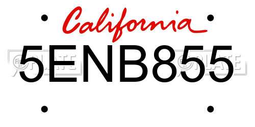5ENB855 California License Plate