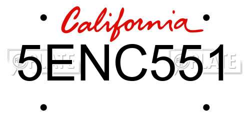5ENC551 California License Plate