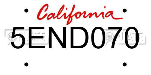 5END070 California License Plate