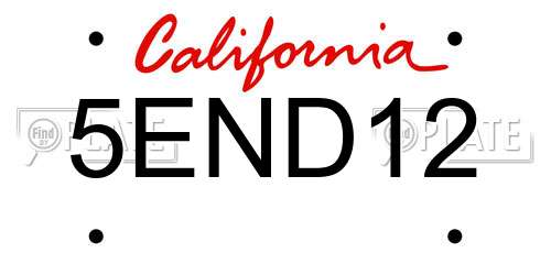 5END12 California License Plate