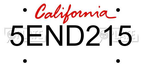 5END215 California License Plate
