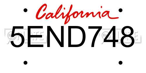 5END748 California License Plate