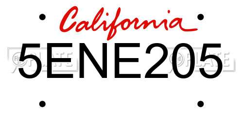 5ENE205 California License Plate