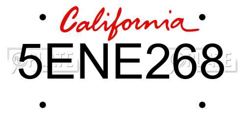 5ENE268 California License Plate
