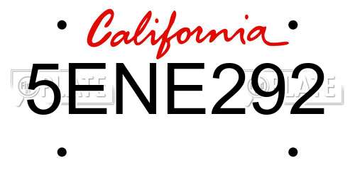 5ENE292 California License Plate