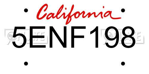 5ENF198 California License Plate